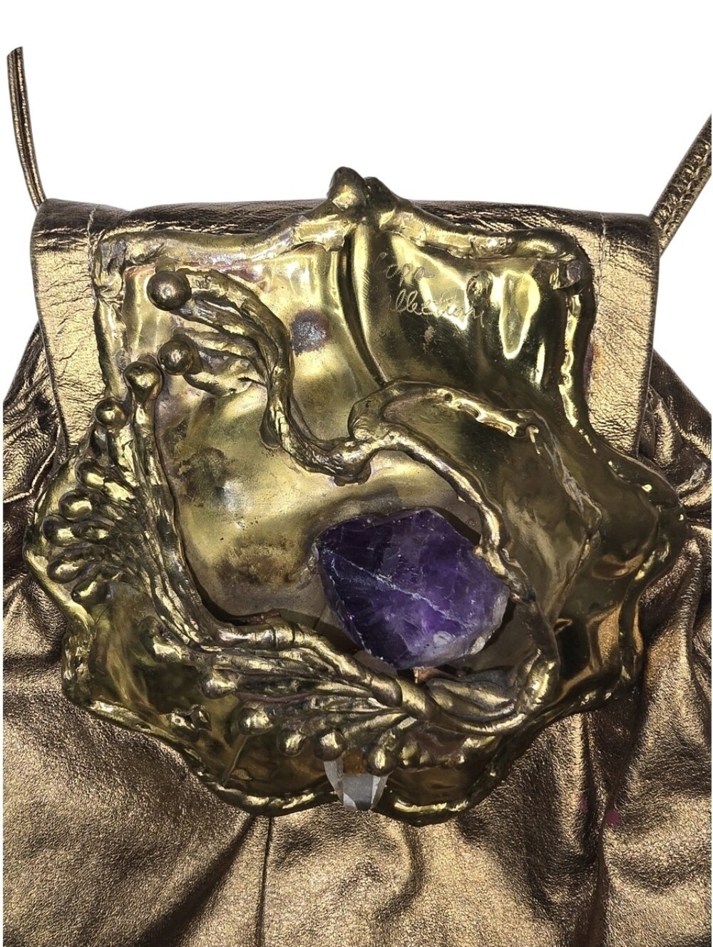 Vintage Copa Collection 1970s Brutalist Bronze Metallic Leather Handbag Artisana